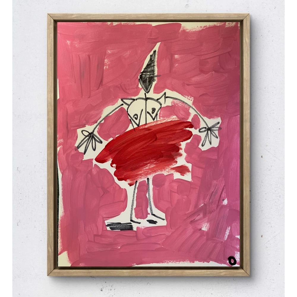 Original Abstract Ballerina Painting Pink Red Mixed Media 9x12 Paper Wall Art